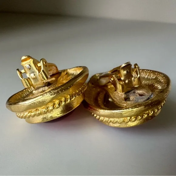 Rare Vintage Gem-Craft Statement Pink Crystal & Gold Signed Clip On Earrings - Picture 6 of 11